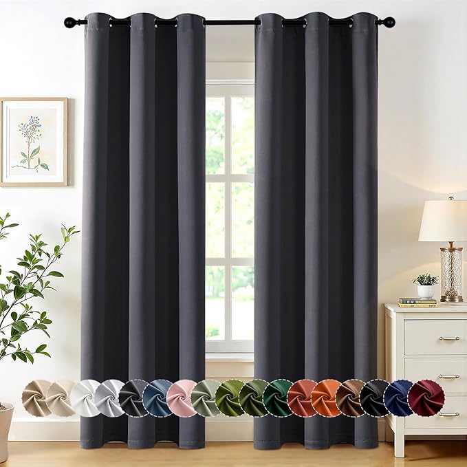 MIULEE Blackout Curtains for Bedroom Living Room 2 Panels, Thermal Insulated Room Darkening Drapes Grommet Noise Reducing Light Blocking Window Treatments 84 Inches Long 40x84 Inch Dark Grey