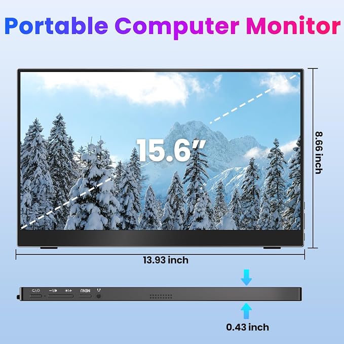 Upperizon Portable Monitor 15.6 inch 4K UHD 3840X2160 144% sRGB 60Hz HDR HDMI USB-C Travel Monitor for Laptop MacBook PC Surface PS5 Xbox, External Display with Full Cover & Speakers, VESA Compatible