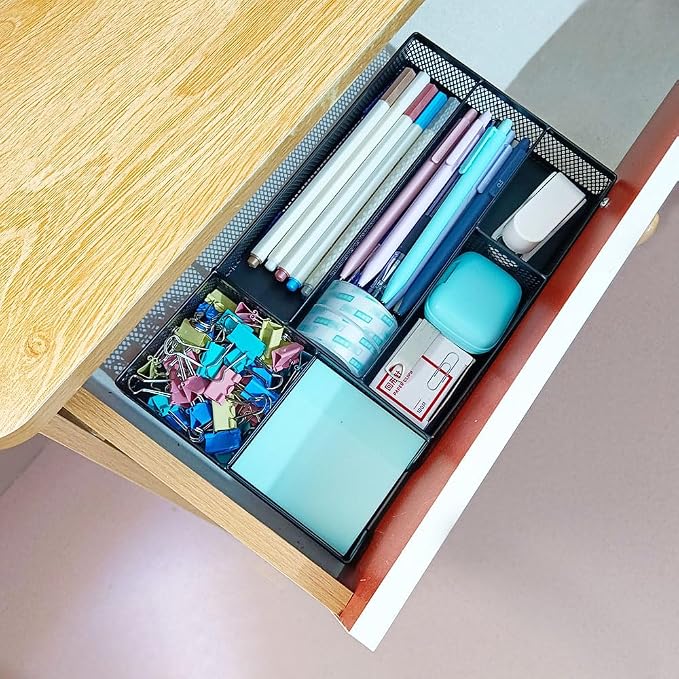 Desk Drawer Organizer, Small Metal Mesh Desk Organizer Tray | Pen Pencil Drawer Organizer for Office Supplies, Desktop, Makeup, Vanity, 1PC