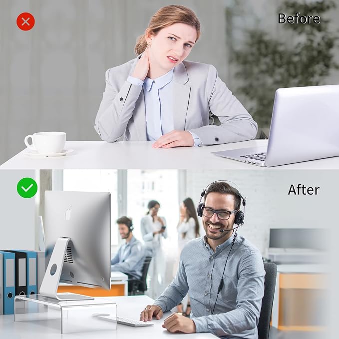 Acrylic Monitor Stand Riser Clear Laptop Stand Riser L14 xW7.5 xH4 | Compatible with All Notebooks and Monitor, Computer Stand for Desk Organizer, White Aesthetic Design, For Office Home iMac