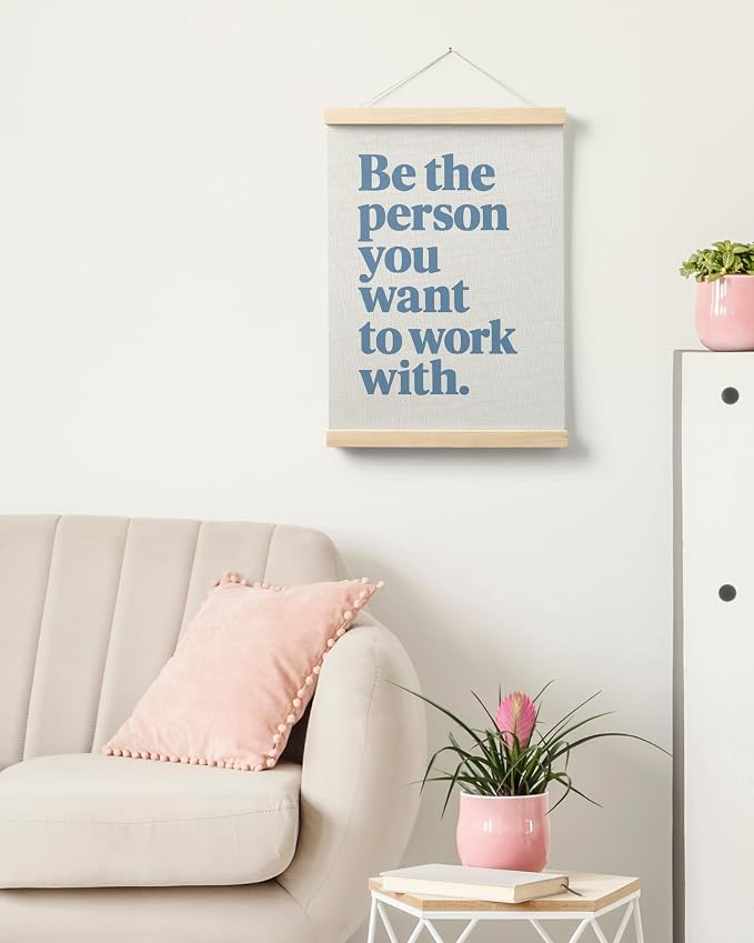 FGFK Be the Person You Want to Work with Inspirational office Framed hanging Canvas wall art Poster Prints decor for women,Trendy Blue Motivational posters office decorations for work,12x16 Inch