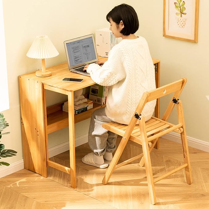 Folding Computer Desk, Natural Bamboo Desk Portable Desk Study Student Writing Desk Small Home Office Desk(31 Inch, Natural)