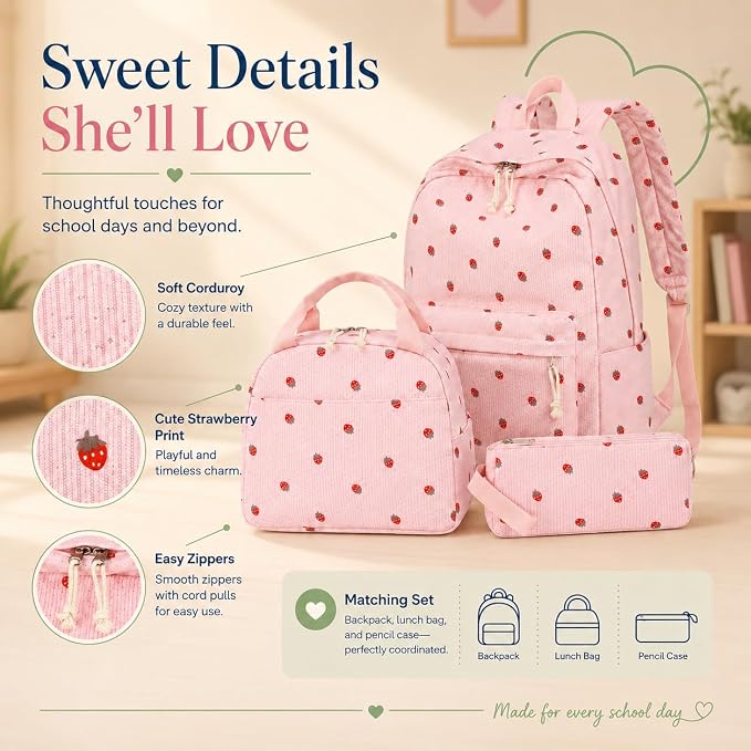 Bluboon School Backpack Set Girls Womens Laptop Bookbag Casual Daypack Fits 15 inch Laptop with Lunch Tote Bag and Pencil Bag