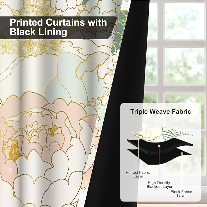 Boho Blackout Curtains for Bedroom and Living Room, Bohemian Floral Patterned Black Out Curtains 84 inch Long 2 Panels Set, Grommet Thermal Insulated Sound Proof Room Darkening Nursery Window Drapes