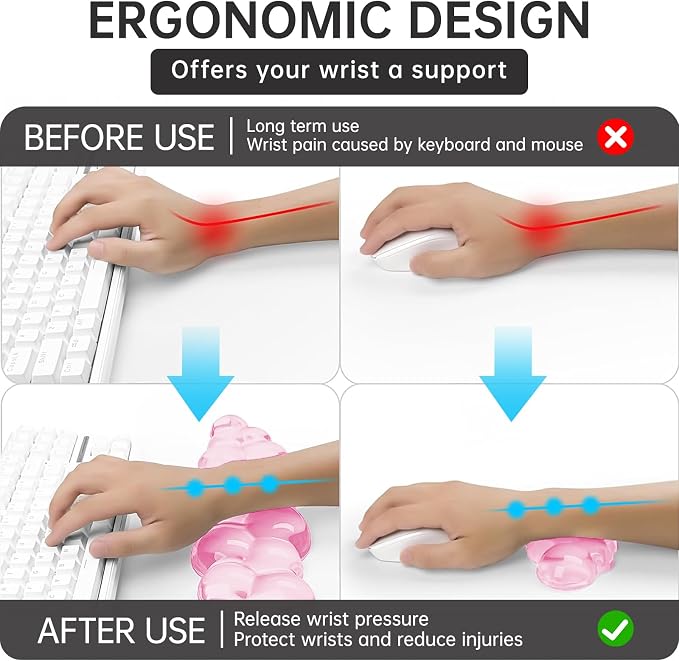 Mouse Pad with Wrist Rest, Soft Cloud Gel Keyboard Mouse Pad Set with Hand Wrist Support, Cute Non Slip Office Desk Accessories for Comfort/Pain Relief/PC Gaming/Computer/Laptop, (Pink Cloud)