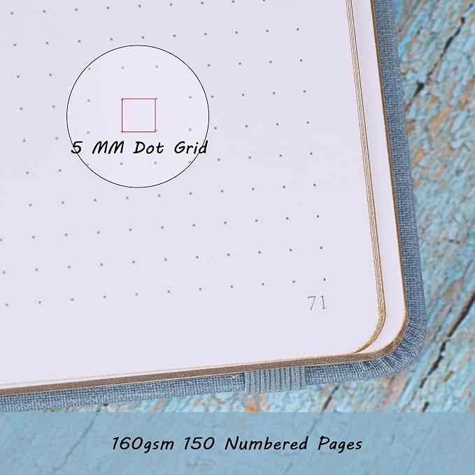 TIEFOSSI B5 Dotted Journal, Dot Grid Notebook for Women Men, Hardcover Notebooks for Planner Organization Journaling, 160 GSM Thick Paper, 150 Numbered Pages with Golden Edges