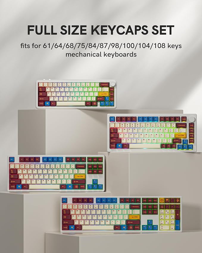 Cherry Profile PBT Keycaps 135 Keys Japanese Koi Shrine Theme, Dye-Sublimation Keycap Set for MX Switch Mechanical Keyboard, Fits 60% 65% 75% 80% 100% US Layout