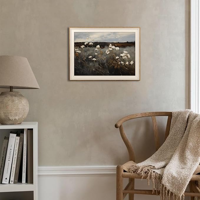 Framed Wall Art for Bedroom - Vintage Wildflower Painting Canvas Art Prints, Moody Dark Autumn Flower Wall Decor Aesthetic, Farmhouse Decor Wall Art Floral Pictures - 10x12Inch