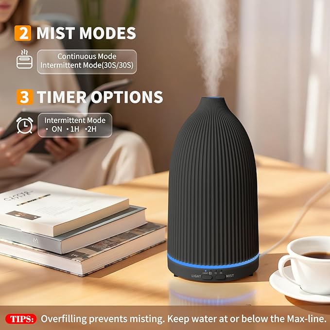 URPOWER 100ML Essential Oil Diffuser Ultrasonic Cool Mist Humidifier with 7 LED Lights, Timer & Auto-Off Quiet Aromatherapy Scent Diffuser for Home Bedroom Office Relaxation