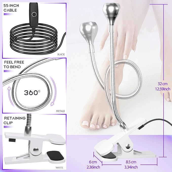 U V Light for Nails Gooseneck U V Lamp for Nails Mini Curing with Securing Clip Rotatable Flash Cure Light for Salon Nail DIY Home (Silver)