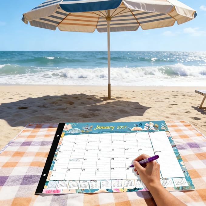 2026 Desk Calendar Large 22x17 Inches,Large Desk Calendar 2026-2027,18 Month,Suitable For Home,School Or Office,With Plastic Cover,Monthly Calendar(Cyan)
