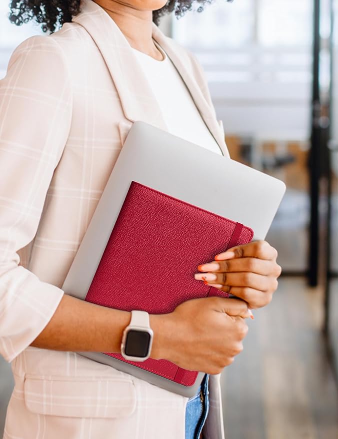 Mymazn Junior Padfolio Portfolio Folder, Small A5 Clipboard with Cover for 5'' x 8'' Writing Pad Notepad Holder for Business Office Men Women (Red)