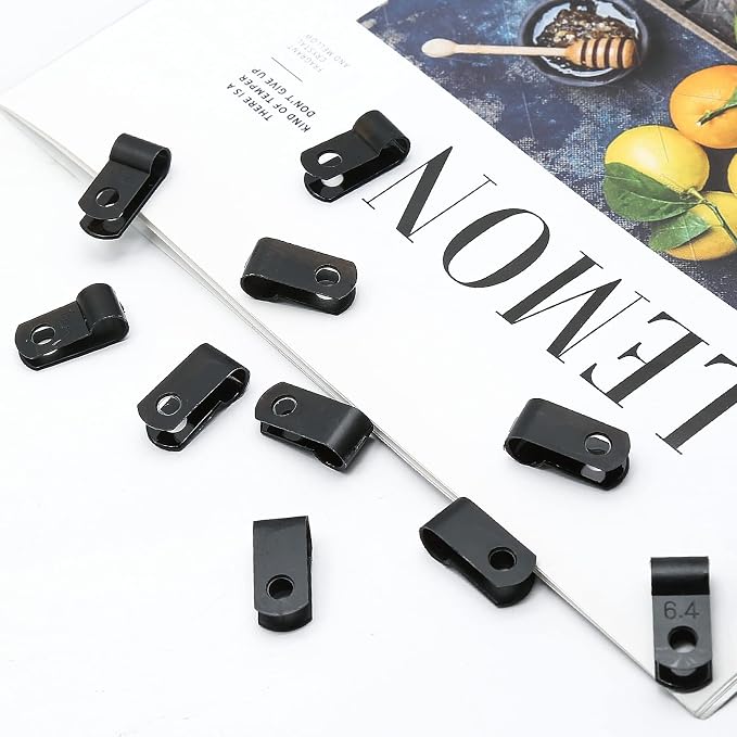 1/4 Inch Nylon Cable Clamps, Black, 60pcs R-Type Wire Cable Clips | M4 Screws Included, Screw Mounting Cord Fastener, Wire Conduit Clamp, for Wire Management