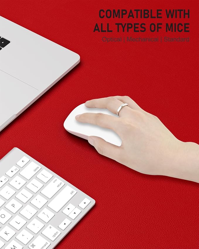Desk Pad, 30" x 14" PU Leather Non-Slip Desk Mat Large Mouse Pad for Desktop, Waterproof Laptop Computer Writing Mat for Office, Home, Work, Gaming, Bright Red