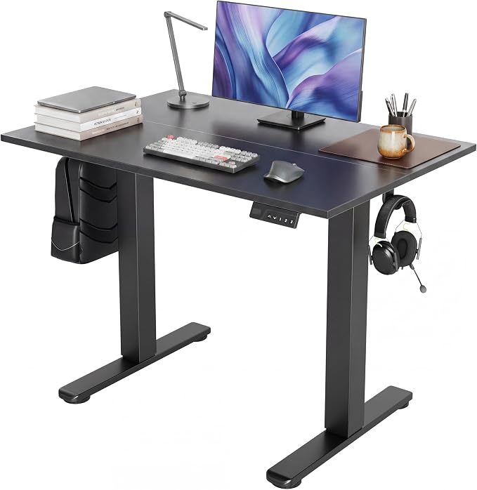 Claiks Electric Standing Desk, 40x24 Inch, Black | Adjustable height for sit-stand, 156lbs capacity, scratch-resistant surface, 3 memory presets, cable management & hook.