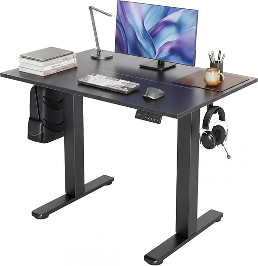 Claiks Electric Standing Desk, 40x24 Inch, Black | Adjustable height for sit-stand, 156lbs capacity, scratch-resistant surface, 3 memory presets, cable management & hook.
