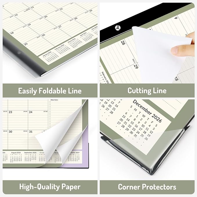 Forvencer Desk Calendar 2026-2027, 20 Months Calendar Runs from May 2026 to December 2027, 22" x 17" Large 2026 Desk Calendar Monthly Planner with Plastic Cover for Home School Office, Blue
