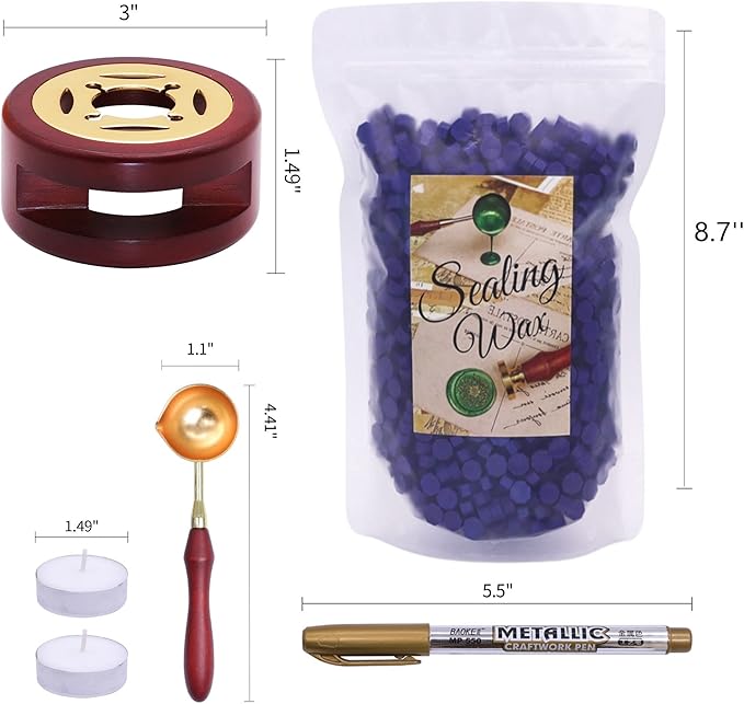 SWANGSA Sealing Wax Kit, 1450pcs Sealing Wax Beads Metallic Green, Wax Seal Warmer, Wax Spoon, Gold Wax Seal Pen and Tealight Candles for Wax Stamp Letter Sealing