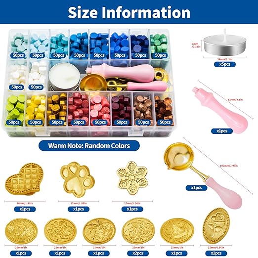 917Pcs Wax Stamp Bead Kit for Beginner, 18 Colors Wax Sealing Beads, 10 Stamps, Spoon for Wedding Invitation, Envelope Seal, DIY Crafts, Gift Idea
