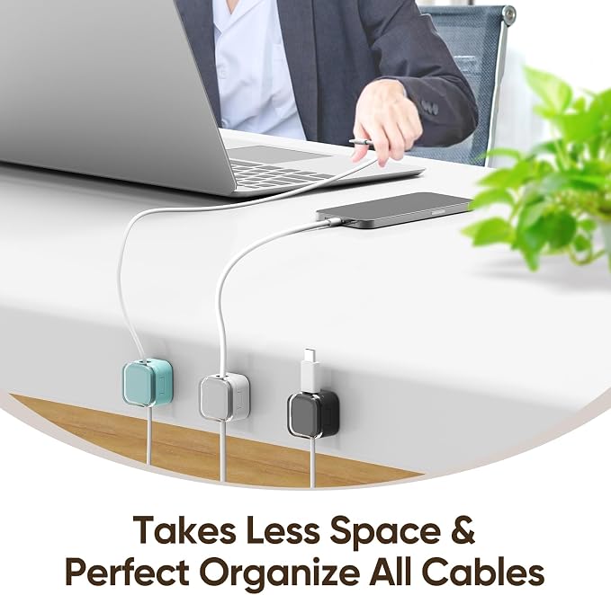 9-Pack Magnetic Cord Holder，Magnetic Cable Clips Strong Adhesive Desk Cable Management ，Cable Management Cord Holder Organizer for Home Office Desk Phone Car Wall Desktop Nightstand (White)