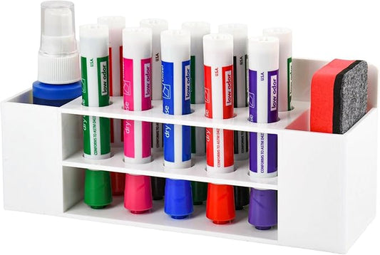 Acrylic Magnetic Dry Erase Marker Holder, 10 Slots White Magnetic Marker Pen Holder, Magnet Storage for Whiteboard, Desk Locker Organizer Accessories, Office, Classroom, Home