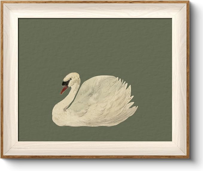 VIYYIEA Framed Wall Art for Living Room, Swan Canvas Prints, Green Home Decor, Animals Painting Picture, Bathroom Wall Decor Gifts for Friends or Family -【Swan Green】-(12L x 10W)