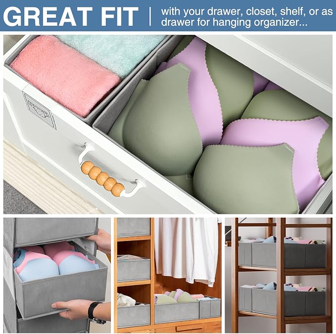 Drawer Organizer Clothes 12 Pack, Dresser Organizer for Nursery Bedroom Closet Organization and Storage - Baby Clothes Organizer Bins - Drawer Divider for Sock Underwear Bra Ties (Grey)