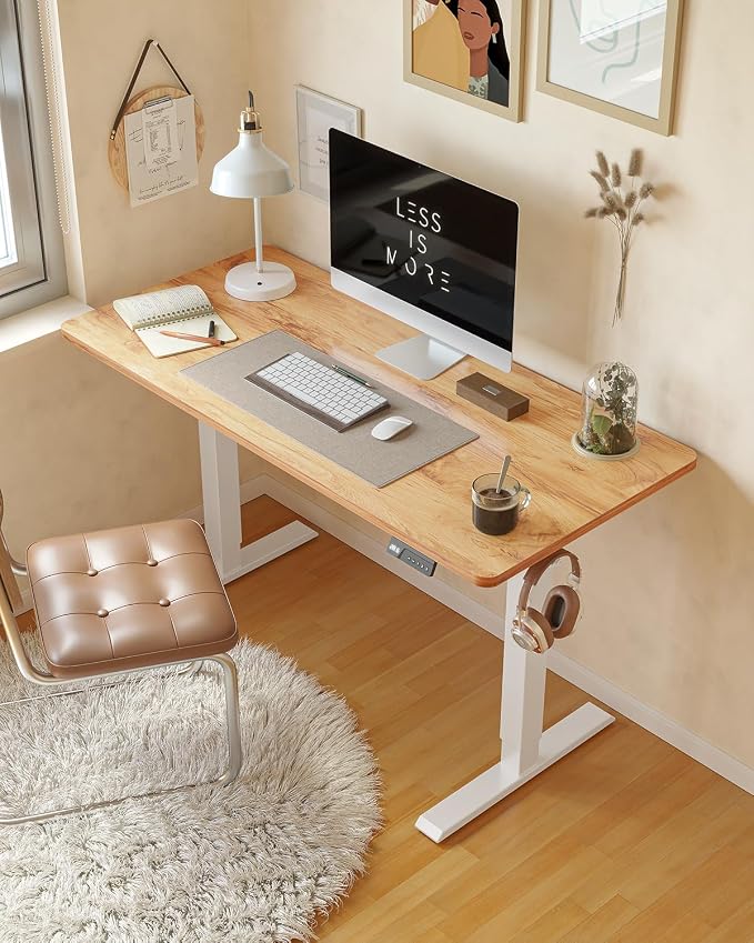 CubiCubi 63 x 28 Large Standing Desk, Height Adjustable Electric Computer Desk, 28" Deep Desktop, Sit Stand up Home Office Workstations with 4 Preset Heights, Light Rustic