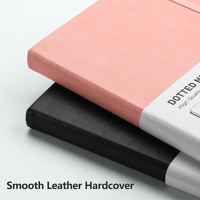 RETTACY Dotted Journal Notebook, 192 Pages, A5 Medium Size (5.7'' x 8.3''), Leather Hardcover, 100 GSM Thick Paper, for Journaling, Planning, Tracking (Pink)