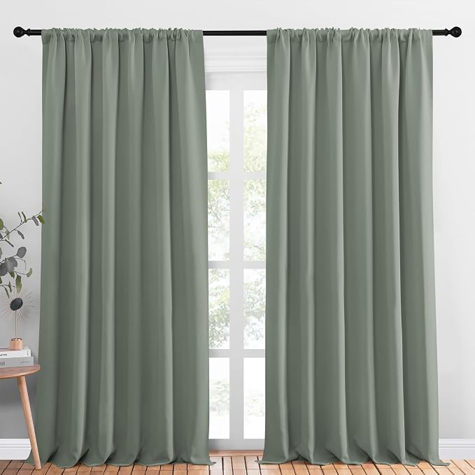 NICETOWN 2 Panels Blackout Curtains, Rod Pocket Thermal Insulated Drapess for Bedroom, Privacy Protection Easy-Care Heavy Duty Curtains for Living Room/Dining Room, W70 x L95 inches, Greyish Green