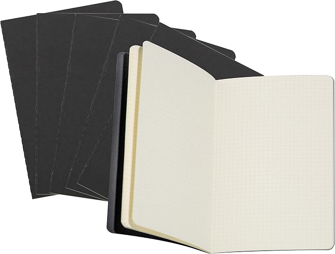 TWONE 6 Pack Notebooks Journal - 60 Square Grid Page/30 Sheets, Premium Thick Paper Soft Cover Journal for Travel, Office, Work, Office, Home, School, Business Writing,5.5” x 8.3” (Black)