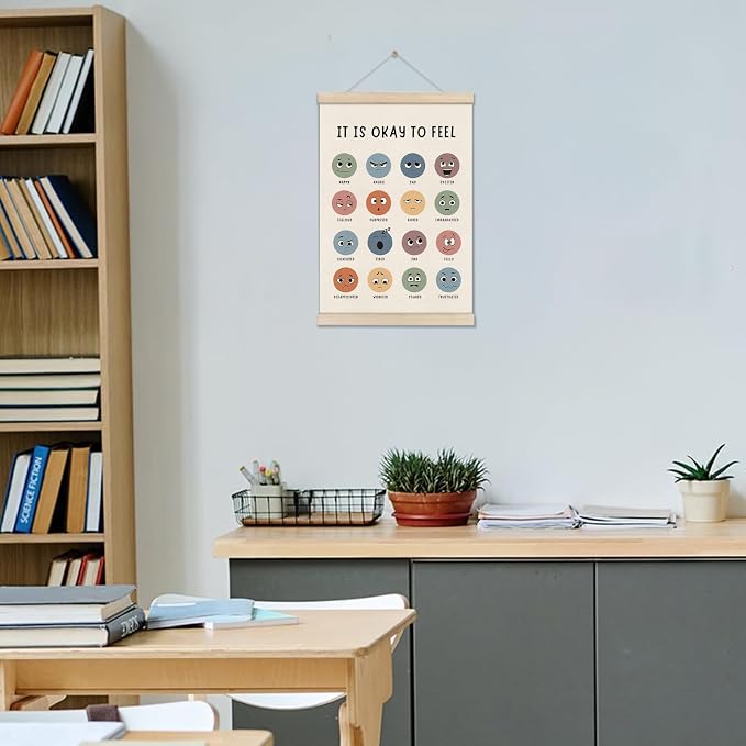 DOI-LANEE Feelings Chart, Calm Down Corner Mental Health Poster Hanger Frame, Emotions Poster Wall, Therapy Office Decor, Psychology Gifts, Homeschool, Preschool Classroom Decoration 16x12 Inch