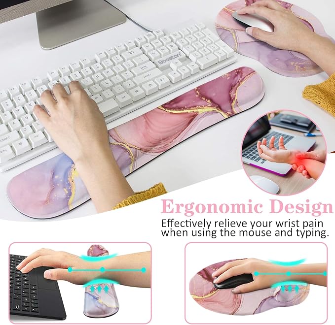 Lateefah Mouse Pad with Wrist Rest, 3-in-1 Gaming Mouse Pad and Keyboard Wrist Rest, Ergonomic Memory Foam Mousepad with Wrist Support for Keyboard and Mouse