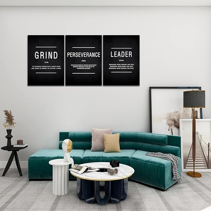 KAWAHONE Inspirational Grind Wall Art for Home Office Workplace, Perseverance Leader Canvas Quotes Motivate Success Positive Poster Framed Motivation Gift for Friends Entrepreneur Ready to Hang
