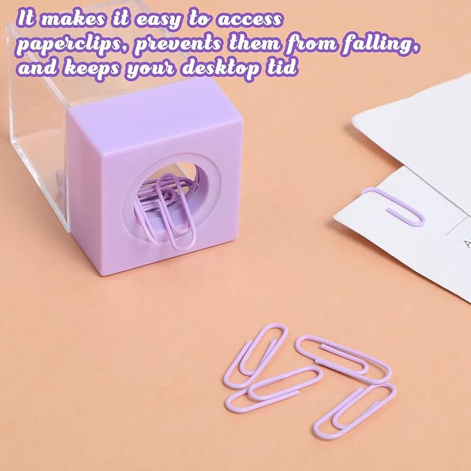 Purple Paper Clip Holder for Desk Paperclip Magnetic Holder Paperclip Dispenser Organizer Storage with Magnetic Top Purple Desk Accessories for School Office