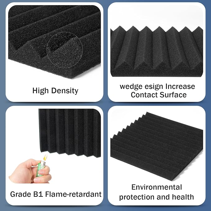 50 Pack Acoustic Foam Panels 1" X 12" X 12" Wedge Soundproof Studio Foam for Walls Sound Absorbing Panels Sound Insulation for Studio (50 Pack, Black)