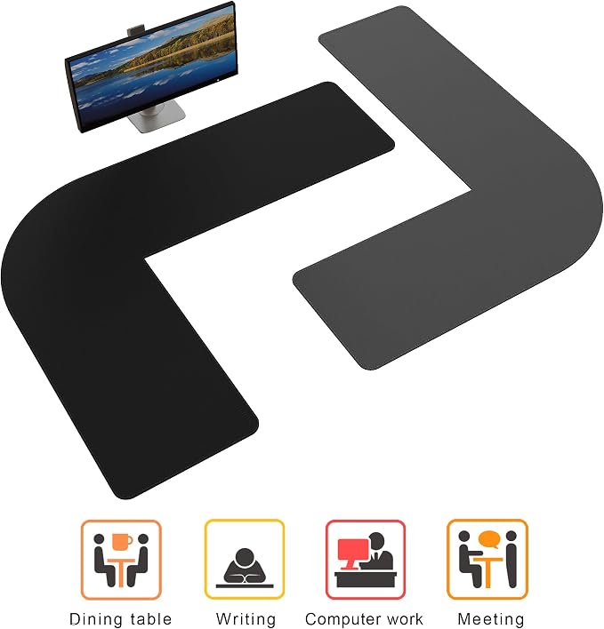 Chihein 53.2” x 65” x 19.7” L Shaped Leather Desk Mat - Big Gaming Corner Desk Pad, Non-Slip Waterproof Surface, Easy to Clean, Perfect for Office, Home (Black/Gray)