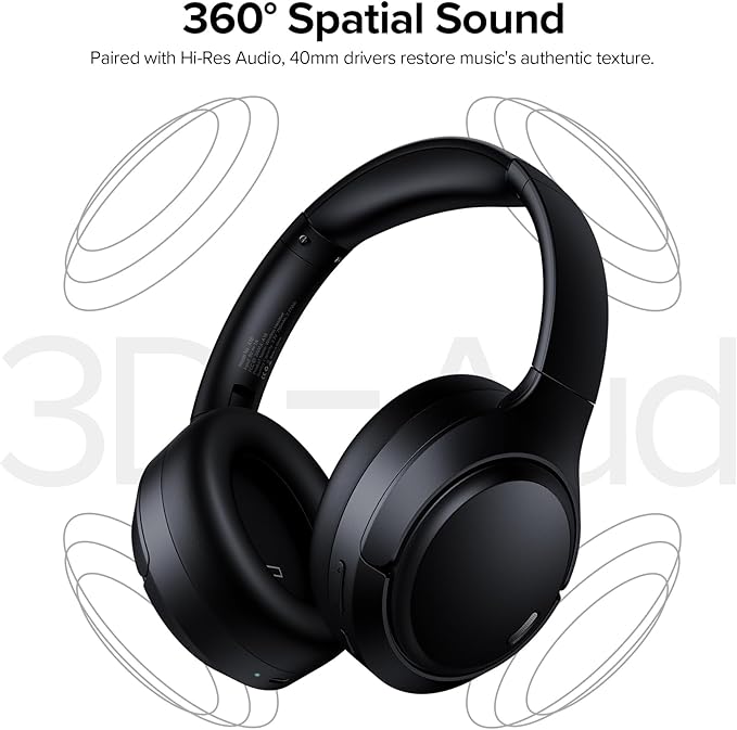 Hybrid Active Noise Cancelling Headphones Wireless, 120Hrs Playtime, 6 ENC Clear Mic, Over Ear Bluetooth Headphones with Hi-Res Audio Comfort Earcup Foldable ANC Headphone for Travel Game Home Office