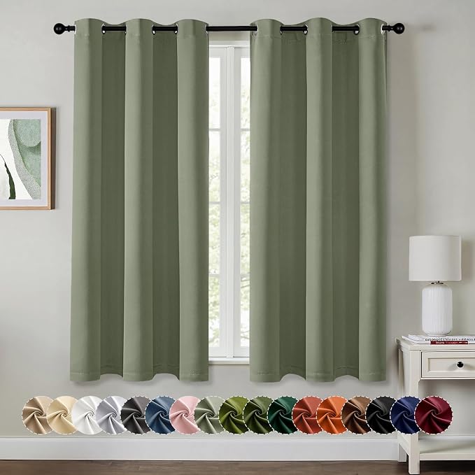 MIULEE Blackout Curtains for Bedroom Living Room 2 Panels, Thermal Insulated Room Darkening Drapes Grommet Noise Reducing Light Blocking Window Treatments 54 Inches Long 40x54 Inch Sage
