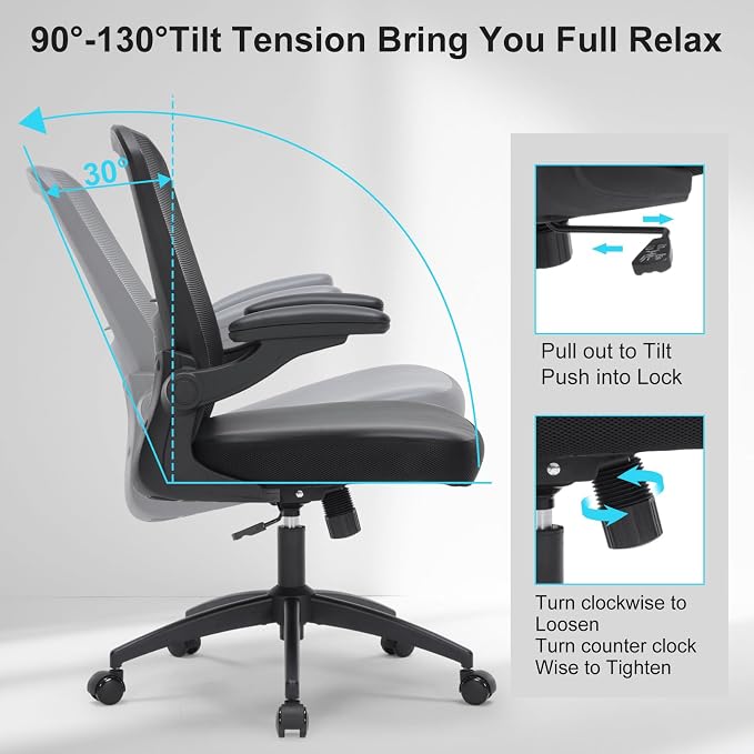 Heavy Duty Office Chair, 400lbs Ergonomic Desk Office Chair for Heavy People, Home Office Desk Chairs with Flip-Up Arms, Executive Computer Desk Chair with Adjustable Seat Height & Lumbar Support