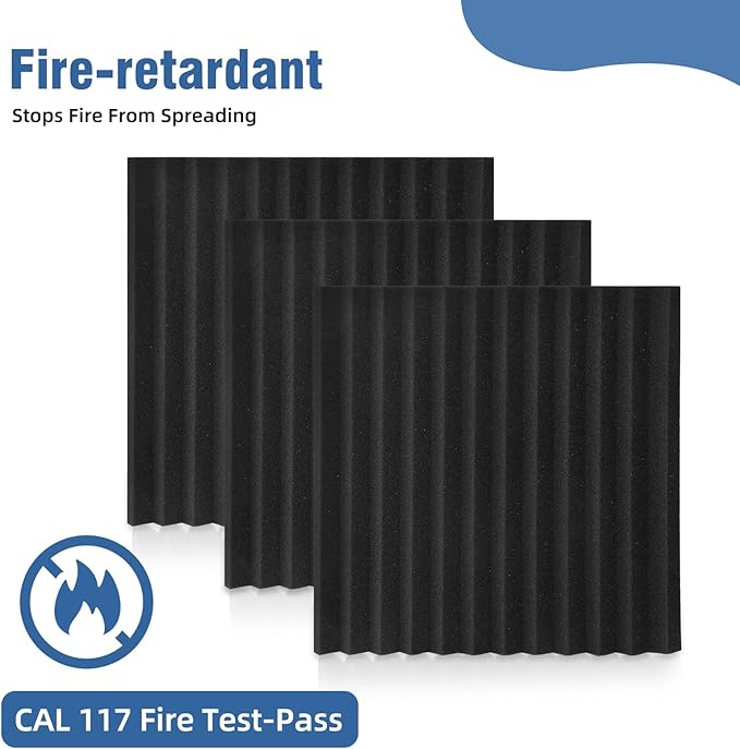 50 Pack Sound Proof Foam Panels,12"×12"×1" Acoustic Foam Panels, High Density Soundproof Wall Panels for Home Office Recoding Studio,With 250PCS Adhesive Stickers (Black, 50 Pack)