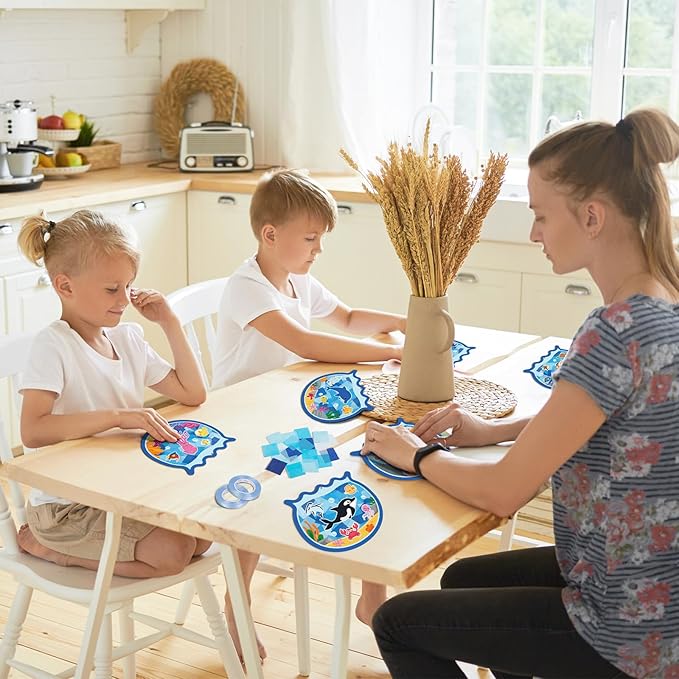 42PCS Summer Activities Crafts Bulk: Sea Animal Ocean Scene Paper Suncatchers, Under the Sea Party Fish Stickers DIY Kit School Classroom Decorations, Window Stained Glass Effect Art Supplies