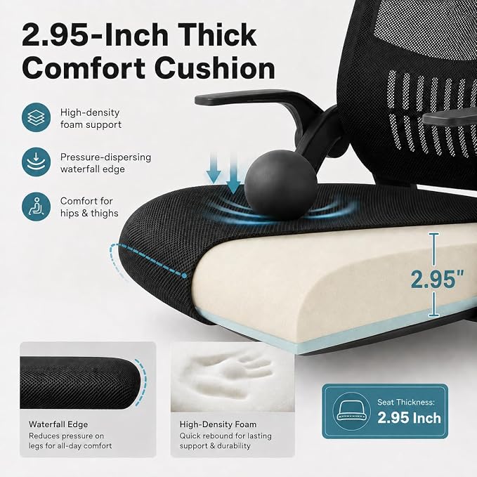 Ergonomic Office Chair, Home Office Desk Chair, Breathable Mesh Desk Chair with Adjustable Lumbar Support and Flip-up Armrests, Game Chairs, 360° Swivel Desk Chairs for Conference, Meeting Room(Blank)