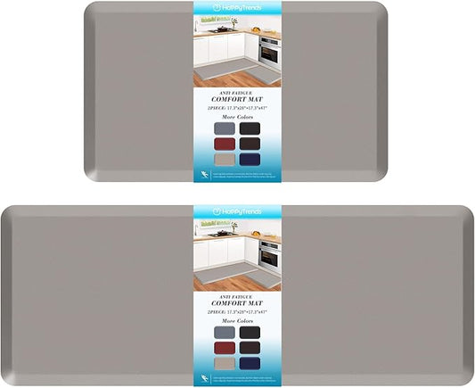 HappyTrends 2 PCS Kitchen Mat Cushioned Anti-Fatigue Floor Mat, Heavy Duty Ergonomic Comfort Foam Standing Mat,20"x30"+20"x47",Khaki
