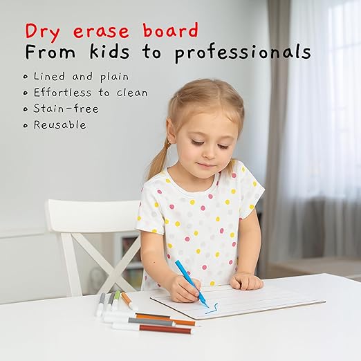 1 Small Dry Erase Board for Kids - White Board for Kids | Individual Dry Erase Board for Kids - Portable Kids Mini Whiteboard | Double Sided Small White Boards | Lined and Plain, 9"x12"