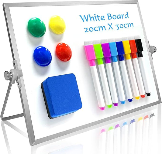 OWill Dry Erase White Board, 8” X 12” Small Whiteboard with Stand, Mini Whiteboard A4 Magnetic Desktop Board & Portable Double-Sided White Board Easel Drawing in School & Home
