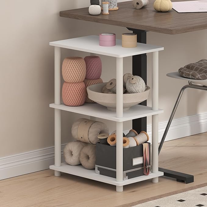 Furinno Turn-N-Tube Storage Shelves, 3-Tier Book Shelf, Corner Shelf, Toolless Open Shelves, for Organization and Storage, Living Room, Garage, Home Office, White