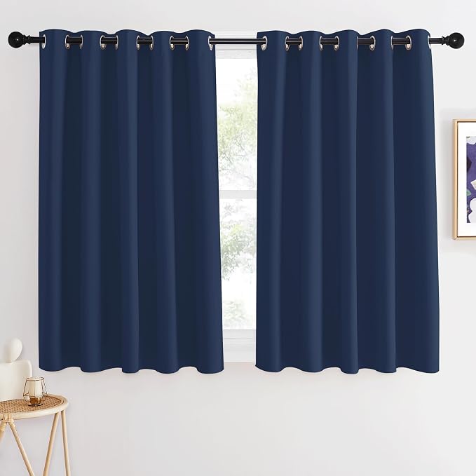 NICETOWN Blackout Kitchen Curtains 54 inches Long - Thermal Insulated Grommet Room Darkening Window Treatment Voice Reducing for Nursery/Cafe (Navy, 1 Panel, 66 x 54 Inch)