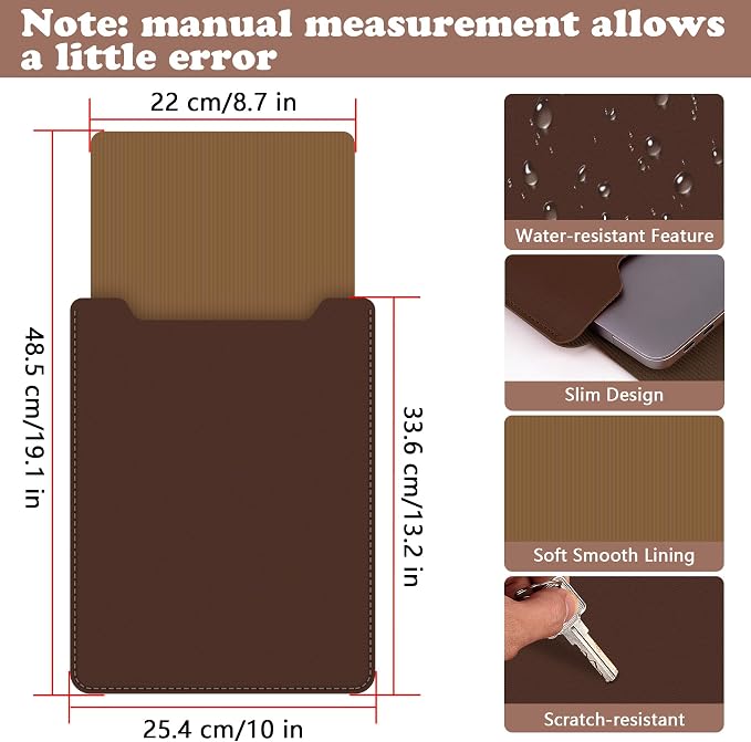 BVYA 12-13.3" Laptop Sleeve, PU Leather Laptop Case Compatible with MacBook Air 13 2018-2022 (M2 A2681 M1 A2337), Compatible with MacBook Pro 13 2016-2022 (M2 A2686 M1 A2338 A2251 A2289 A2159)