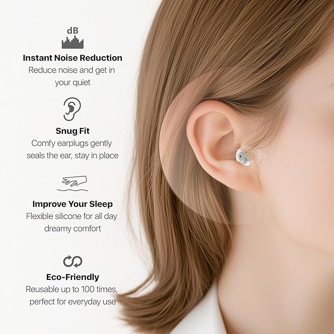 Ear Plugs for Sleeping, Ultra-Comfy Reusable Noise Reduction Earplugs for Sleep, Deep Focus, Travel, Snoring, Noise-Sensitivity, Hearing Protection for Small Ear Canals, 31dB Noise Cancelling,GY